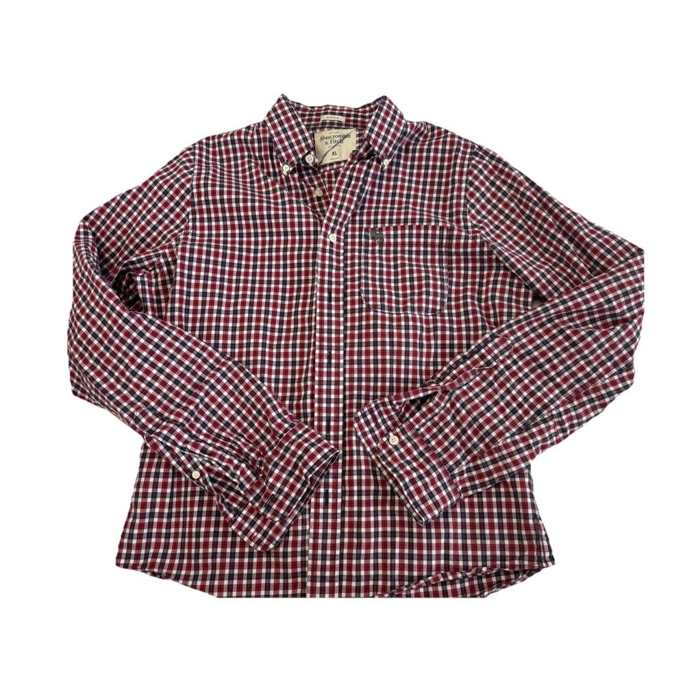 Abercrombie & Fitch Red White Blue Plaid Cotton Muscle Button-Up Shirt XL